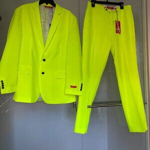NEW SOLD OUT SHINESTY NEON yellow “STAY WEIRD & SHINE ON” MENS SUIT Blazer44.